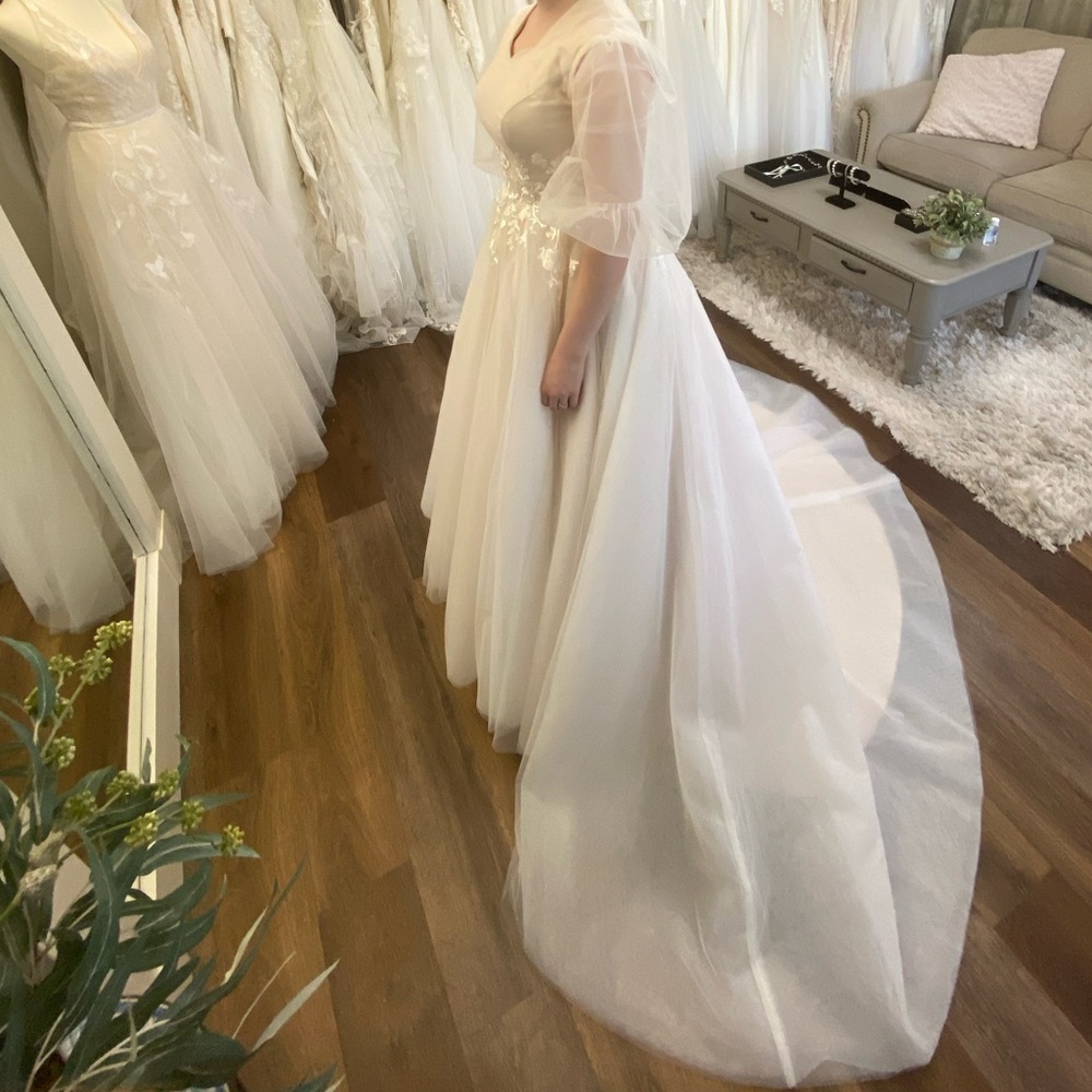 Custom Wedding Dress! Soft Blush w/Tulle Overlay, Sleeve (modest, LDS)